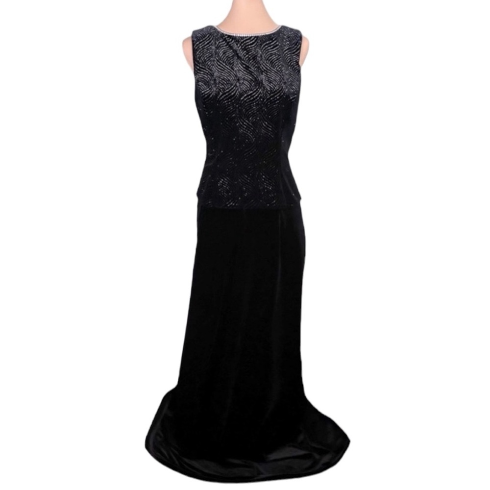 Vintage Scott McClintock Black & Silver Beaded Cocktail / Formal Dress size 10 L